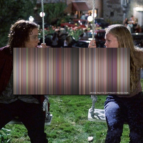 10 Things I Hate About You movie barcode canvas print, the whole film as stripes of color