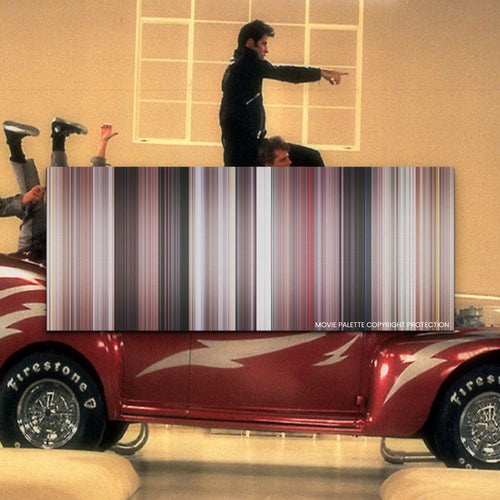 Grease movie barcode canvas print, the whole film as stripes of color