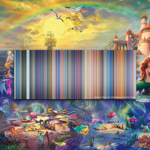 The Little Mermaid movie barcode canvas print, the whole film as stripes of color