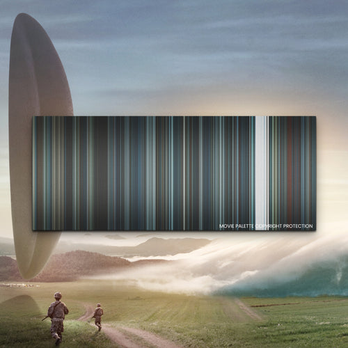 Arrival movie barcode canvas print, the whole film as stripes of color