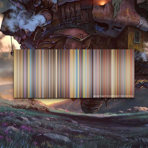 Howl's Moving Castle movie barcode canvas print, the whole film as stripes of color