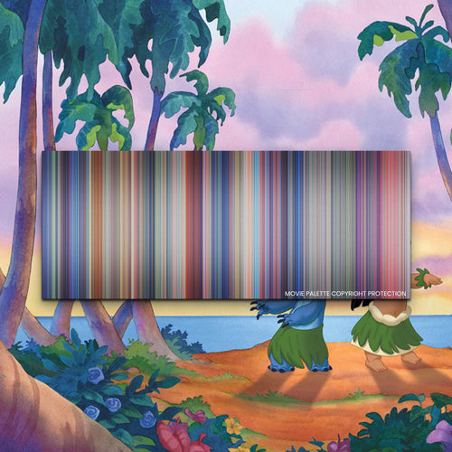 Lilo & Stitch movie barcode canvas print, the whole film as stripes of color