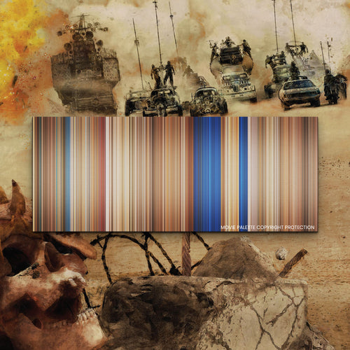 Mad Max: Fury Road movie barcode canvas print, the whole film as stripes of color