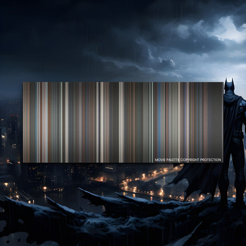 The Dark Knight movie barcode canvas print, the whole film as stripes of color