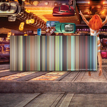 The Fifth Element movie barcode canvas print, the whole film as stripes of color