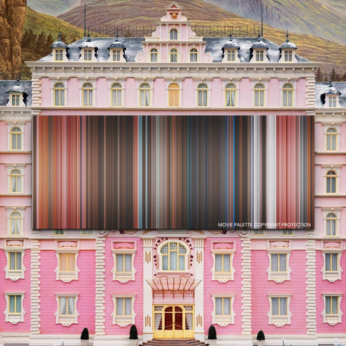 The Grand Budapest Hotel movie barcode canvas print, the whole film as stripes of color
