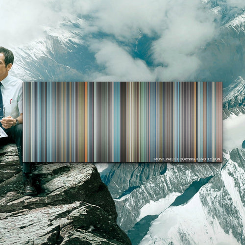 The Secret Life of Walter Mitty movie barcode canvas print, the whole film as stripes of color
