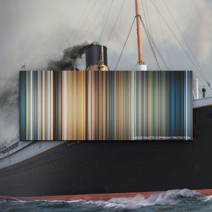 Titanic movie barcode canvas print, the whole film as stripes of color