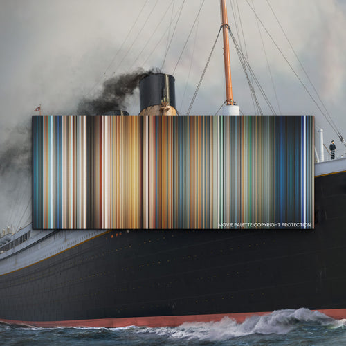 Titanic movie barcode canvas print, the whole film as stripes of color