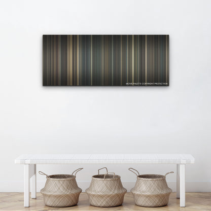 Reminiscence color palette canvas above a white bench with three woven baskets