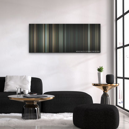 Without Remorse color palette canvas above a black sofa with a gold-topped table