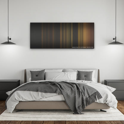 When Evil Lurks color palette canvas above a bed, between two black pendant lamps