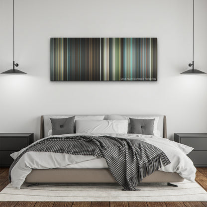 Transformers: Rise of the Beasts color palette canvas above a bed, between two black pendant lamps