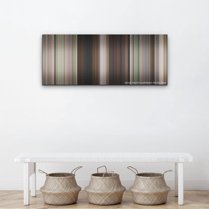 No Hard Feelings color palette canvas above a white bench with three woven baskets