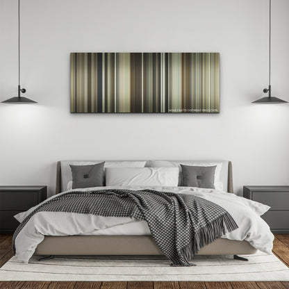 The Boys in the Boat color palette canvas above a bed, between two black pendant lamps