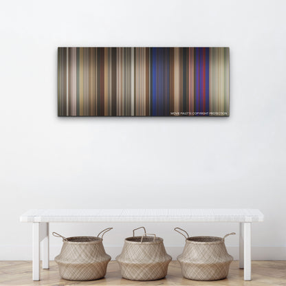 Old Dads color palette canvas above a white bench with three woven baskets