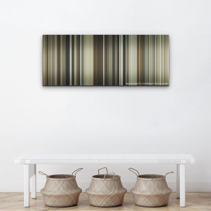 The Boys in the Boat color palette canvas above a white bench with three woven baskets