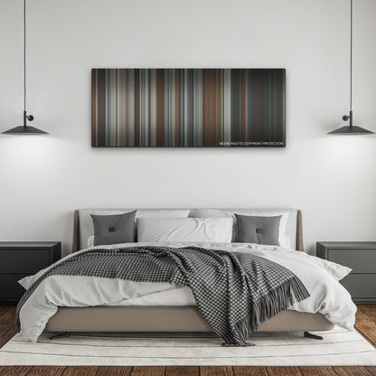 Thanksgiving color palette canvas above a bed, between two black pendant lamps