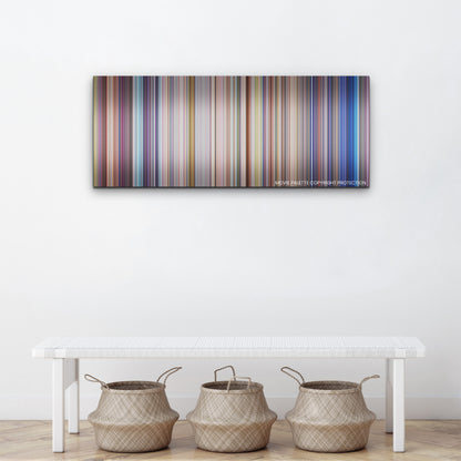 Sing 2 color palette canvas above a white bench with three woven baskets