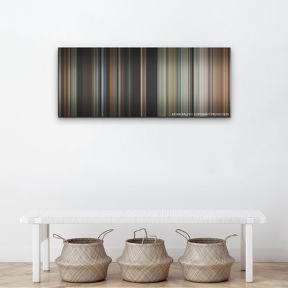 Bones and All color palette canvas above a white bench with three woven baskets