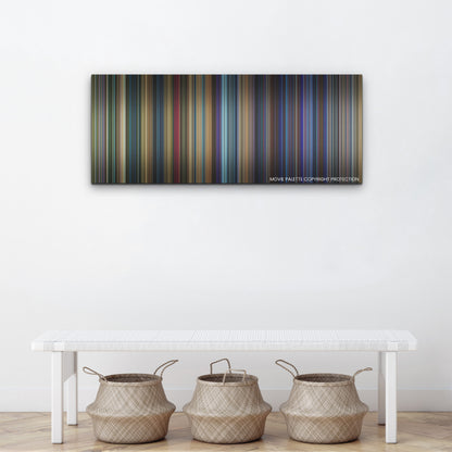 Godzilla vs. Kong color palette canvas above a white bench with three woven baskets