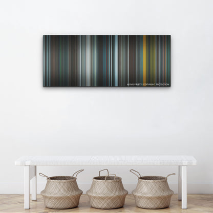 The Green Knight color palette canvas above a white bench with three woven baskets