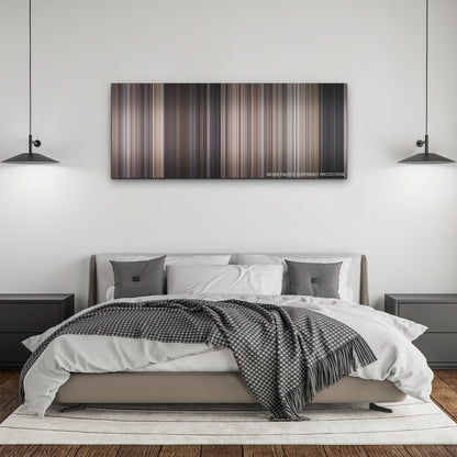 Operation Fortune: Ruse de Guerre color palette canvas above a bed, between two black pendant lamps