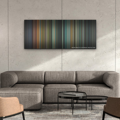 Halloween Kills color palette canvas on a concrete wall above a gray sectional sofa