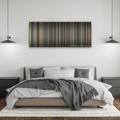 Killers of the Flower Moon color palette canvas above a bed, between two black pendant lamps