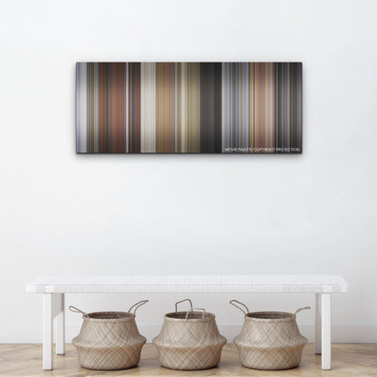 Deadpool & Wolverine color palette canvas above a white bench with three woven baskets