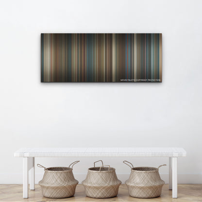Ghostbusters: Frozen Empire color palette canvas above a white bench with three woven baskets