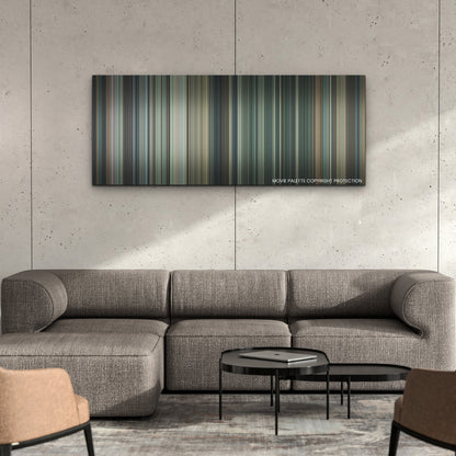 Army of the Dead color palette canvas on a concrete wall above a gray sectional sofa