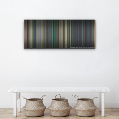 White Noise color palette canvas above a white bench with three woven baskets