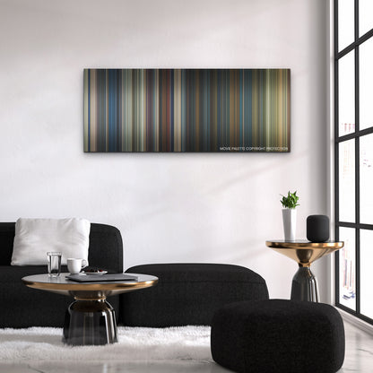 The Expendables 4 color palette canvas above a black sofa with a gold-topped table