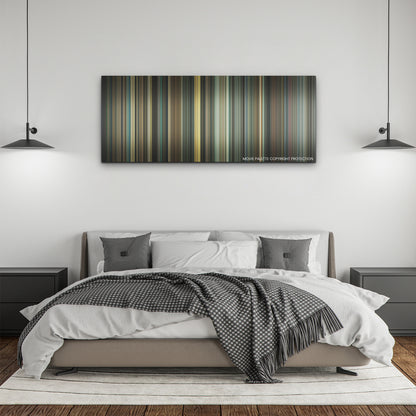 The Fabelmans color palette canvas above a bed, between two black pendant lamps