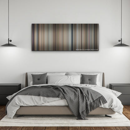 Pain Hustlers color palette canvas above a bed, between two black pendant lamps