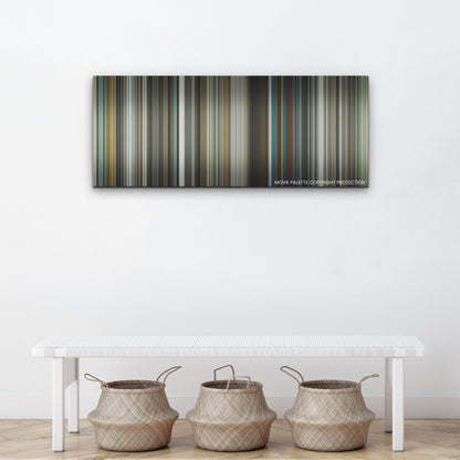 Spiderhead color palette canvas above a white bench with three woven baskets