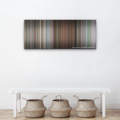 Cinderella color palette canvas above a white bench with three woven baskets