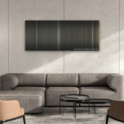 The Whale color palette canvas on a concrete wall above a gray sectional sofa