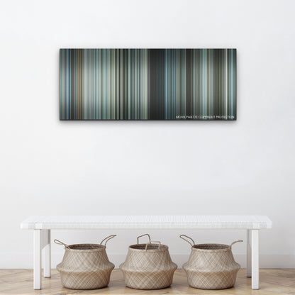 Sisu color palette canvas above a white bench with three woven baskets