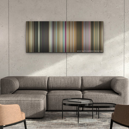 IF color palette canvas on a concrete wall above a gray sectional sofa