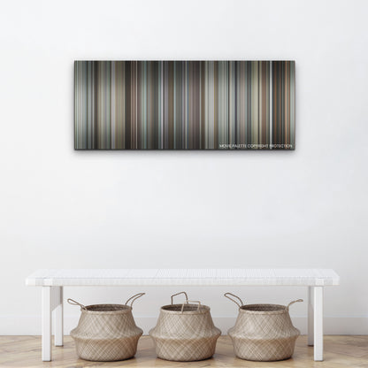The Unforgivable color palette canvas above a white bench with three woven baskets
