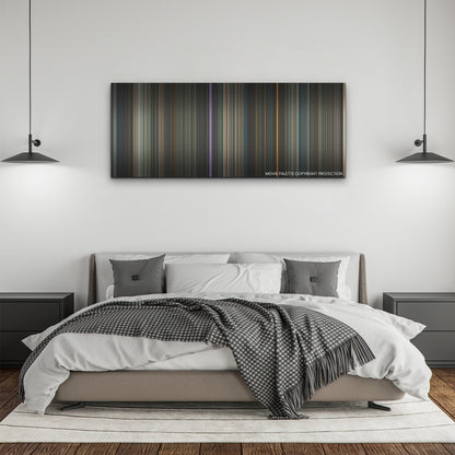 Nobody color palette canvas above a bed, between two black pendant lamps