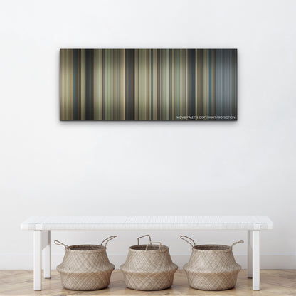 King Richard color palette canvas above a white bench with three woven baskets