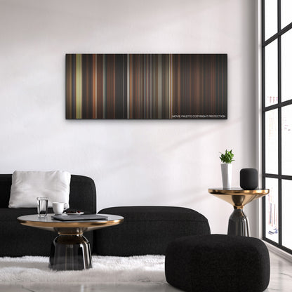 Fresh color palette canvas above a black sofa with a gold-topped table