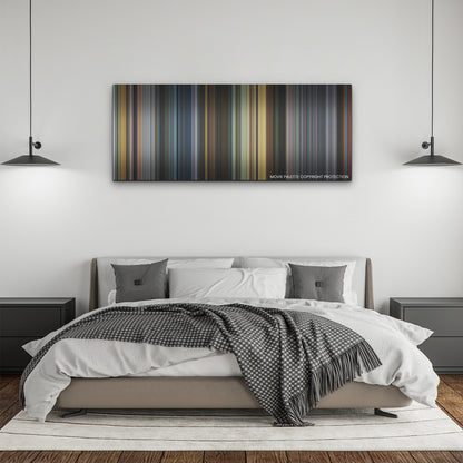 Shang-Chi and the Legend of the Ten Rings color palette canvas above a bed, between two black pendant lamps