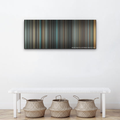 Zack Snyder's Justice League color palette canvas above a white bench with three woven baskets