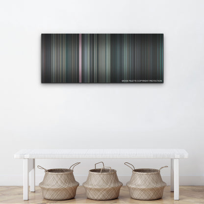 Stowaway color palette canvas above a white bench with three woven baskets