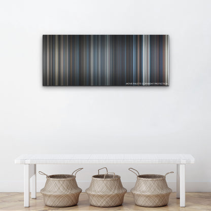Moonfall color palette canvas above a white bench with three woven baskets