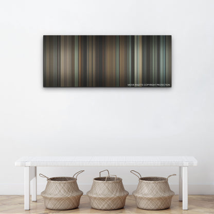 The Hunger Games: The Ballad of Songbirds & Snakes color palette canvas above a white bench with three woven baskets
